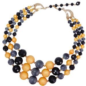 Vintage 1950s Lucite Multi Strand Necklace Black Gray Mustard Halloween Jewelry